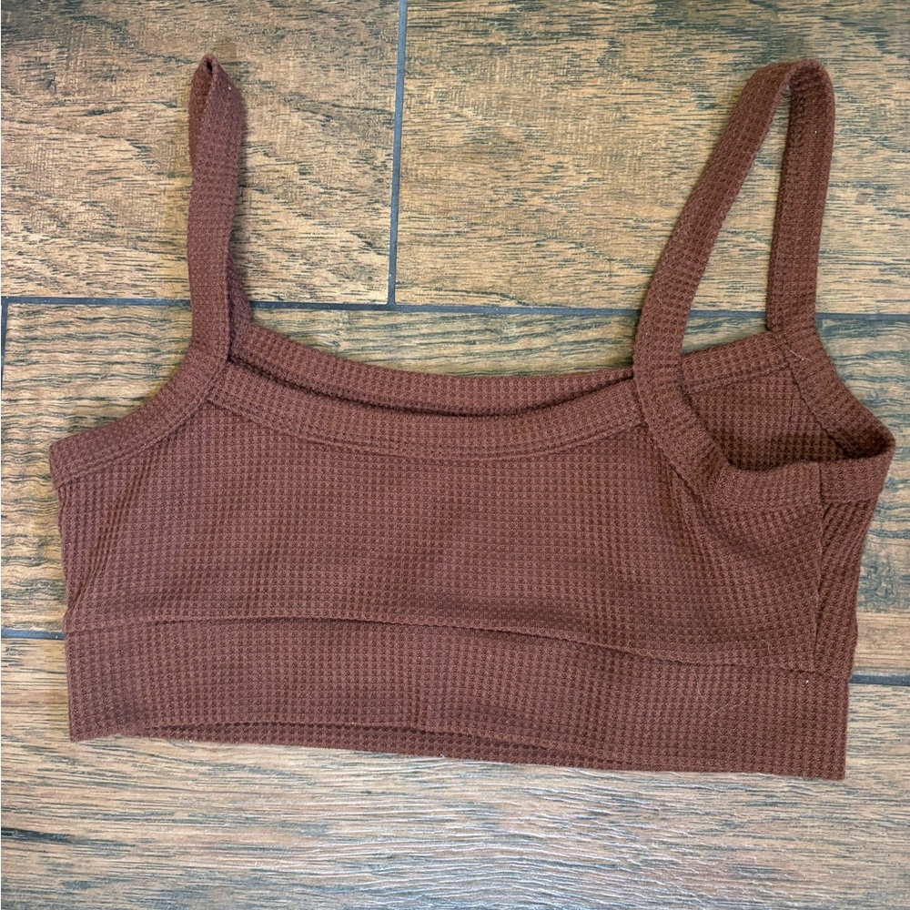 Brown Ribbed Crop Top